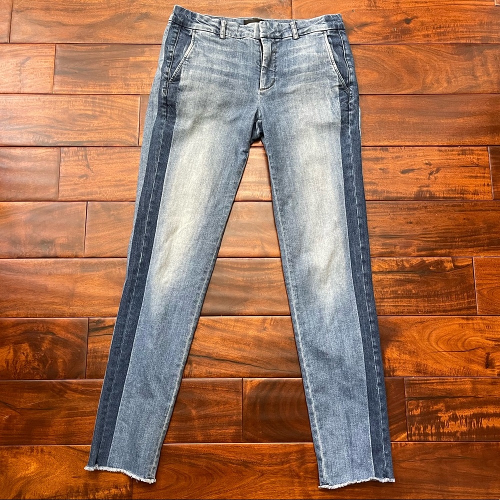 Vince Tuxedo Stripe Raw Hem Skinny Jeans Sunset Boulevard Size 27 GUC